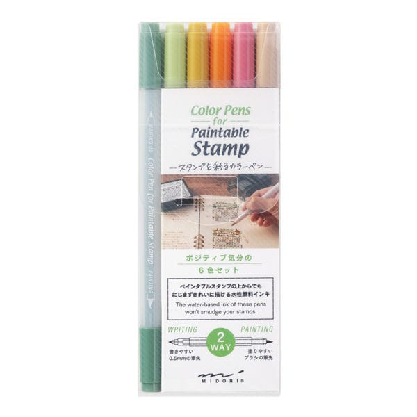 Midori Colour Pens for Paintable Stamp 6pcs Assorted - Image 3