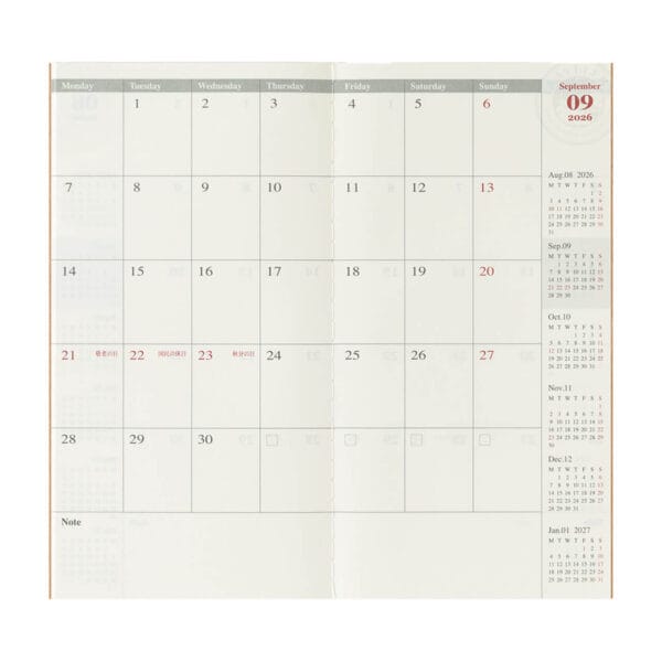 TRAVELER’S notebook Regular Size Refill 2026 Monthly - Image 4