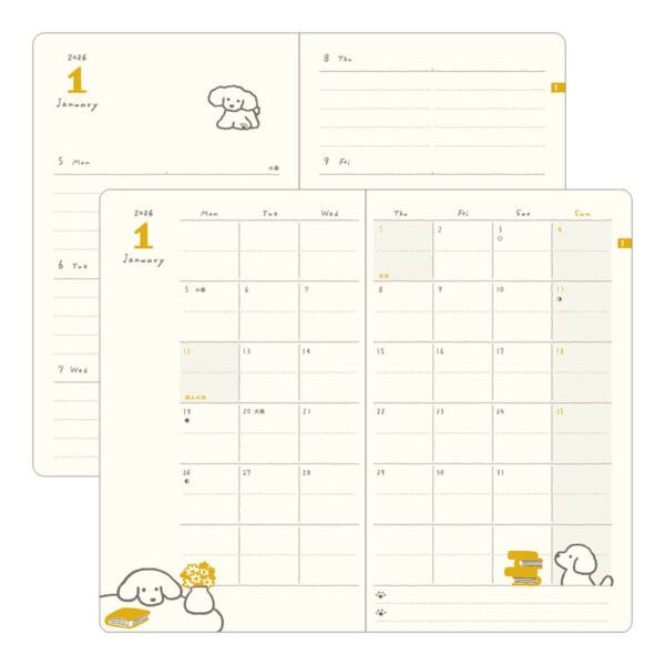 Midori Book Style Diary B6 - Dog Yellow 2026 - Image 3